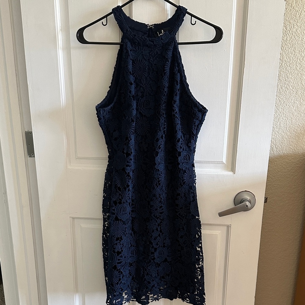 Lulu's Midnight Blue Lace Mini Dress